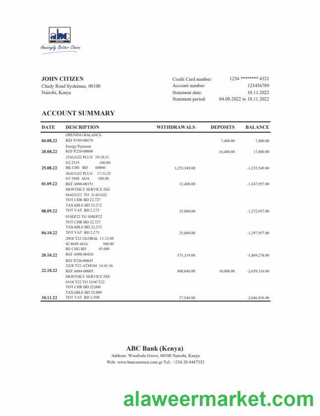 Kenya ABC bank statement xls